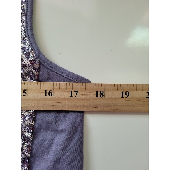 Chicos Purple Sequin Tank Top S Jersey Cotton Blend Sleeveless Scoop Neck Sparkl - Picture 4 of 9